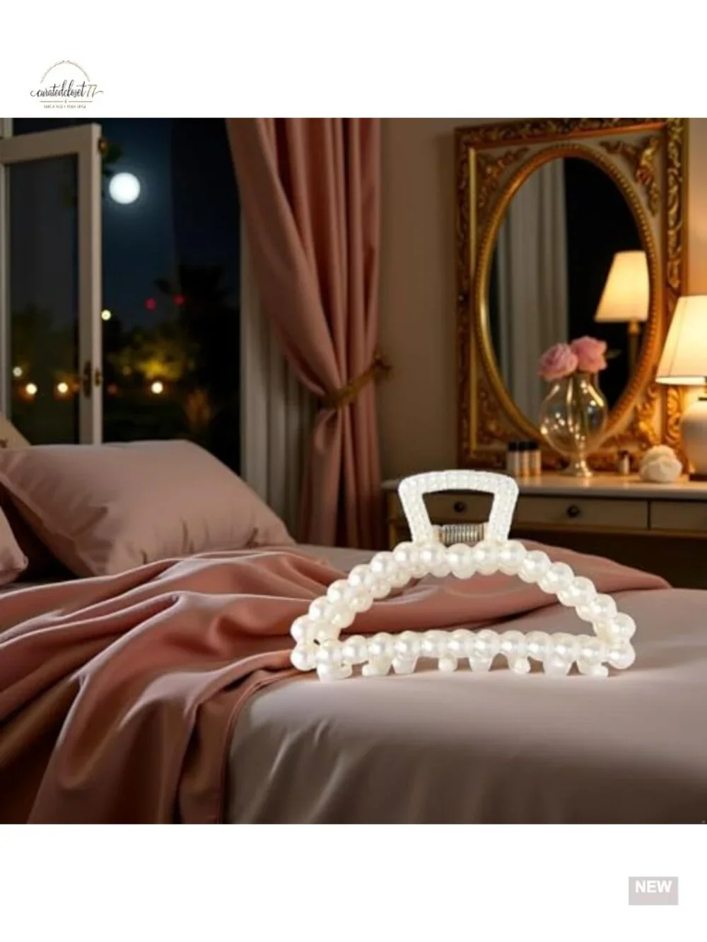 2 Large Claw Hair Clips with Faux Pearl Accents for Thick Thin Hair